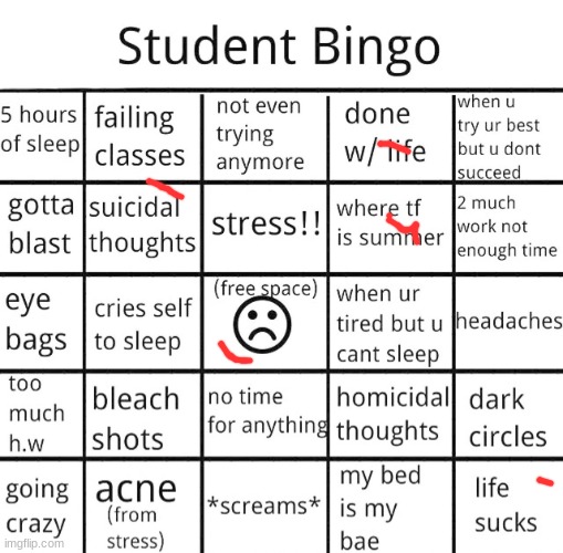 student bingo | image tagged in student bingo | made w/ Imgflip meme maker