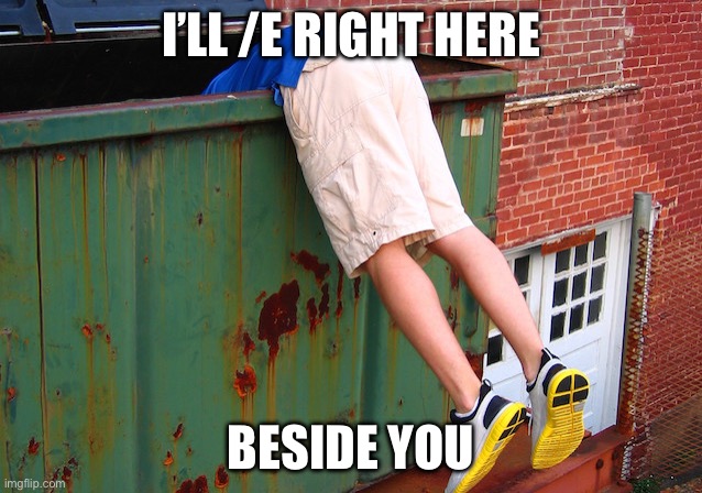 Dumpster Dive | I’LL /E RIGHT HERE BESIDE YOU | image tagged in dumpster dive | made w/ Imgflip meme maker