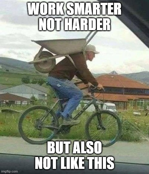 definitely not like this | WORK SMARTER NOT HARDER; BUT ALSO NOT LIKE THIS | image tagged in memes | made w/ Imgflip meme maker