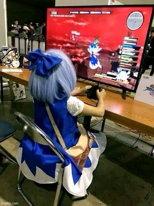 hello | image tagged in touhou,irl,image,cosplay,cirno,cyclone | made w/ Imgflip meme maker