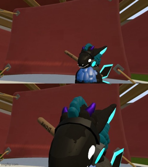 Proot wants headpats | image tagged in rec room,furry,protogen | made w/ Imgflip meme maker