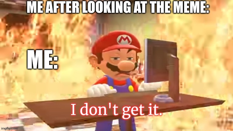 Mario I don't get it | ME AFTER LOOKING AT THE MEME: ME: | image tagged in mario i don't get it | made w/ Imgflip meme maker