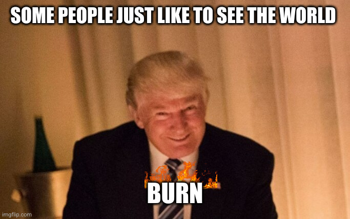 Alfred knows... | SOME PEOPLE JUST LIKE TO SEE THE WORLD; BURN | image tagged in evil genius trump,alfred,batman,joker,bane,donald trump | made w/ Imgflip meme maker