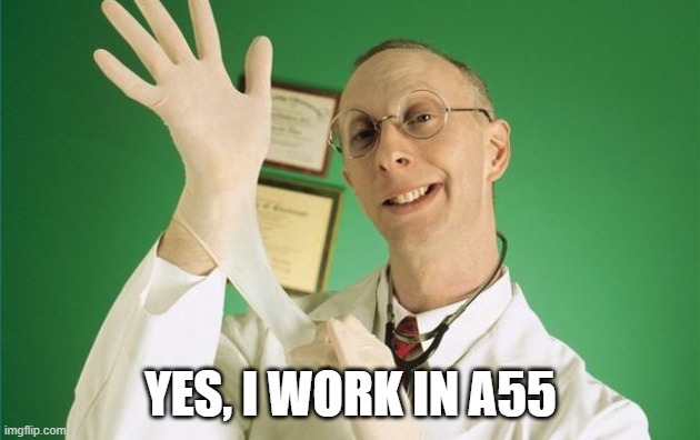 proctology exam | YES, I WORK IN A55 | image tagged in proctology exam | made w/ Imgflip meme maker