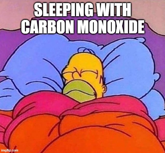 Homer Simpson sleeping peacefully | SLEEPING WITH CARBON MONOXIDE | image tagged in homer simpson sleeping peacefully | made w/ Imgflip meme maker