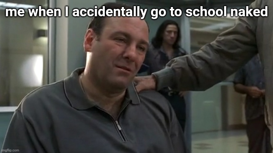 Tony Soprano sad | me when I accidentally go to school naked | image tagged in tony soprano sad | made w/ Imgflip meme maker