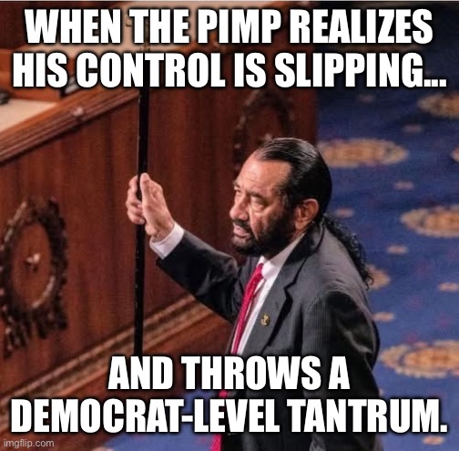 Al Green is a…. | WHEN THE PIMP REALIZES HIS CONTROL IS SLIPPING... AND THROWS A DEMOCRAT-LEVEL TANTRUM. | image tagged in al green is a,al green,democrat,pimp,congress,crying democrats | made w/ Imgflip meme maker