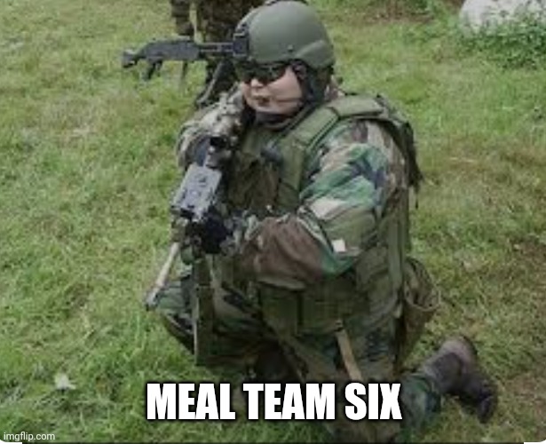 Meal Team Six | MEAL TEAM SIX | image tagged in meal team six,fat,ass,soldier,salad,dodger | made w/ Imgflip meme maker