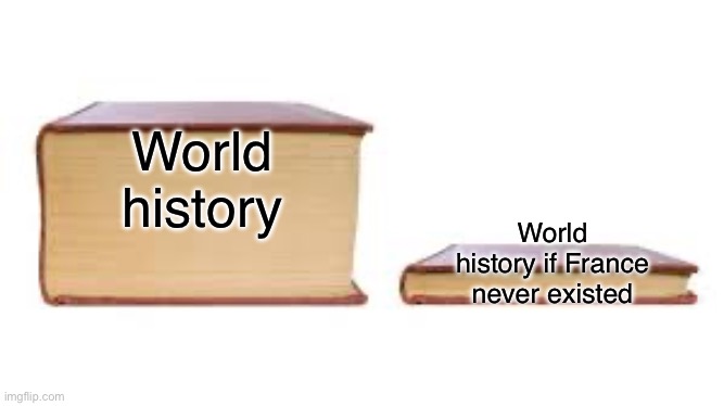 This is so painfully accurate | World history; World history if France never existed | image tagged in big book small book | made w/ Imgflip meme maker