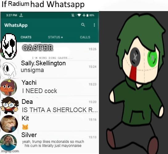 if Radium had Whatsapp | GASTER; I'M WING DING GASTE... | image tagged in if radium had whatsapp | made w/ Imgflip meme maker