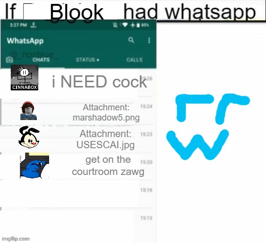 If ___ had whatsapp | Blook; i NEED cock; Attachment: marshadow5.png; Attachment: USESCAI.jpg; get on the courtroom zawg | image tagged in if ___ had whatsapp | made w/ Imgflip meme maker