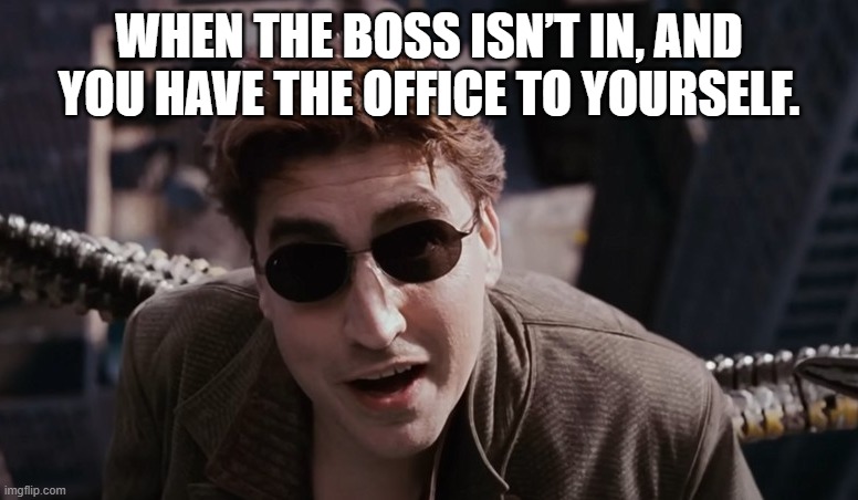 No Boss | WHEN THE BOSS ISN’T IN, AND YOU HAVE THE OFFICE TO YOURSELF. | image tagged in fun,funny memes,work,boss | made w/ Imgflip meme maker