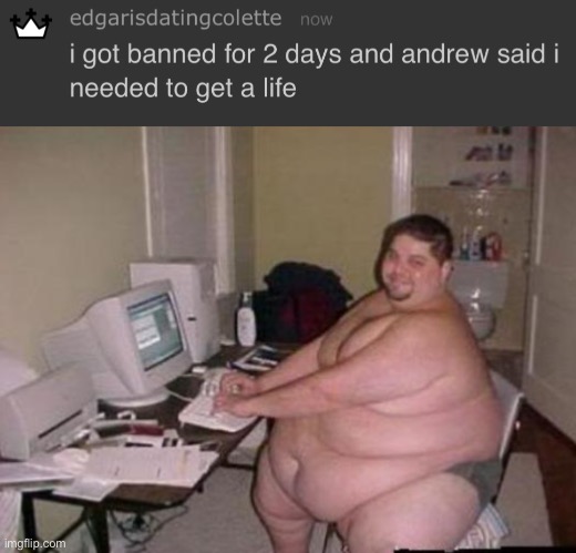 image tagged in really fat guy on computer | made w/ Imgflip meme maker