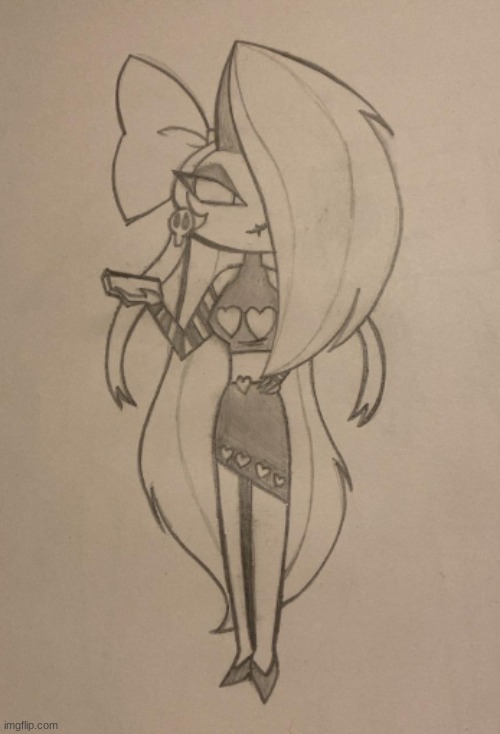 vaggie: velvette fashion show: part 3/3 | image tagged in velvette,fashion,hazbin hotel,hh,drawing,vaggie | made w/ Imgflip meme maker