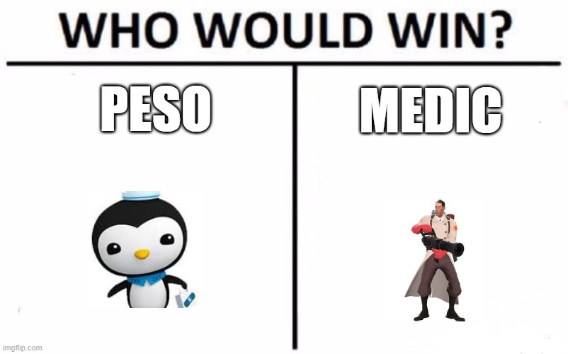 howwould win | PESO; MEDIC | image tagged in memes,who would win,peso,octonauts,medic,the medic tf2 | made w/ Imgflip meme maker