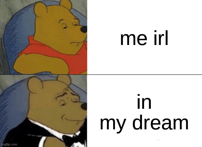 Tuxedo Winnie The Pooh Meme | me irl; in my dream | image tagged in memes,tuxedo winnie the pooh | made w/ Imgflip meme maker