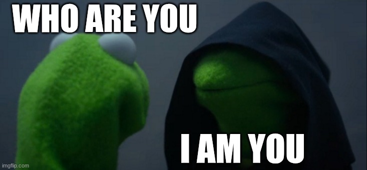 Evil Kermit | WHO ARE YOU; I AM YOU | image tagged in memes,evil kermit | made w/ Imgflip meme maker