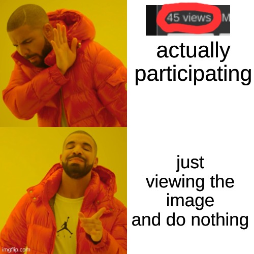 Drake Hotline Bling Meme | actually participating just viewing the image and do nothing | image tagged in memes,drake hotline bling | made w/ Imgflip meme maker