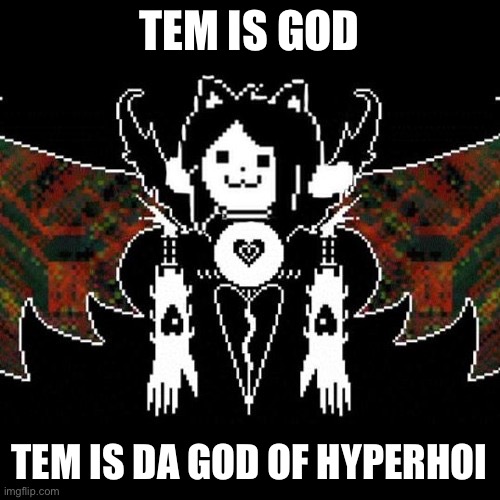 Temmie | TEM IS GOD; TEM IS DA GOD OF HYPERHOI | image tagged in temmy dreamur | made w/ Imgflip meme maker