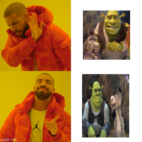 Shrek 5 meme | image tagged in memes,drake hotline bling,shrek,sonic the hedgehog,shrek for five minutes,movies | made w/ Imgflip meme maker