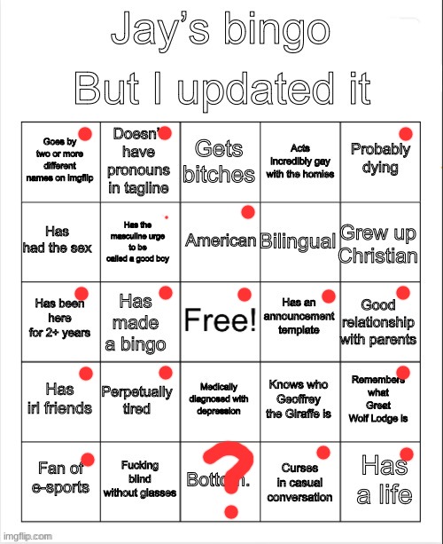 Jay’s bingo | image tagged in jay s bingo | made w/ Imgflip meme maker