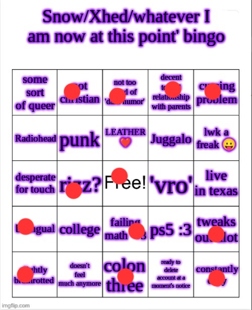 Snow/Xhed bingo again | image tagged in snow/xhed bingo again | made w/ Imgflip meme maker