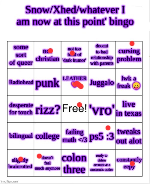 Snow/Xhed bingo again | image tagged in snow/xhed bingo again | made w/ Imgflip meme maker