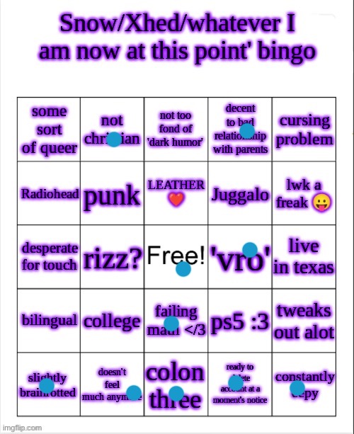 Bingo :33333 | image tagged in snow/xhed bingo again | made w/ Imgflip meme maker