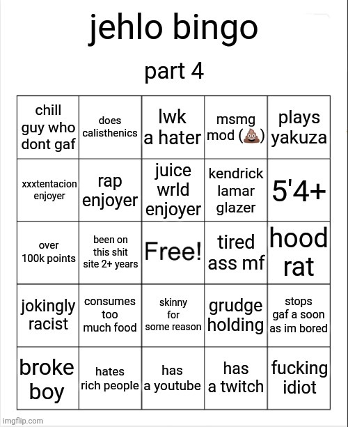 jehlo bingo 4 | image tagged in jehlo bingo 4 | made w/ Imgflip meme maker