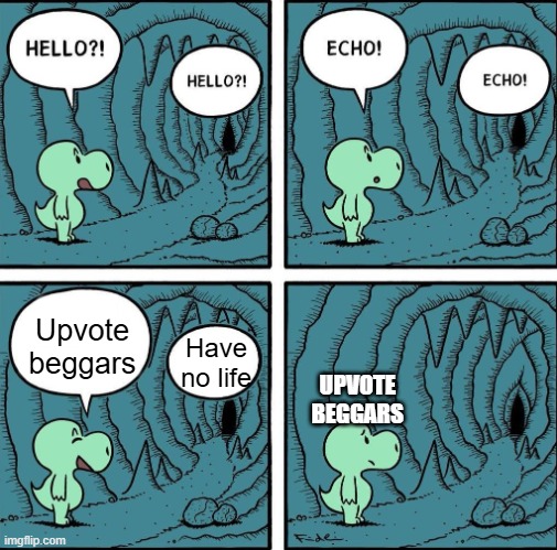 Upvote beggars be like | Upvote beggars; Have no life; UPVOTE BEGGARS | image tagged in echo | made w/ Imgflip meme maker