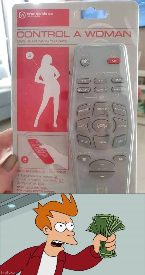 Woman control | image tagged in memes,shut up and take my money fry,remote control,woman | made w/ Imgflip meme maker