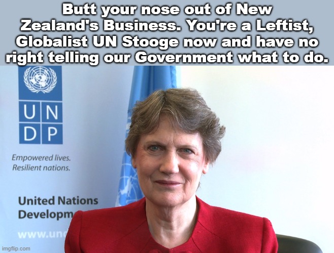 Helen Clark telling NZ Government to poor hate on Trump | Butt your nose out of New Zealand's Business. You're a Leftist, Globalist UN Stooge now and have no right telling our Government what to do. | image tagged in helen clark | made w/ Imgflip meme maker