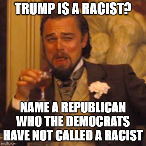 Laughing Leo Meme | TRUMP IS A RACIST? NAME A REPUBLICAN WHO THE DEMOCRATS HAVE NOT CALLED A RACIST | image tagged in memes,laughing leo | made w/ Imgflip meme maker