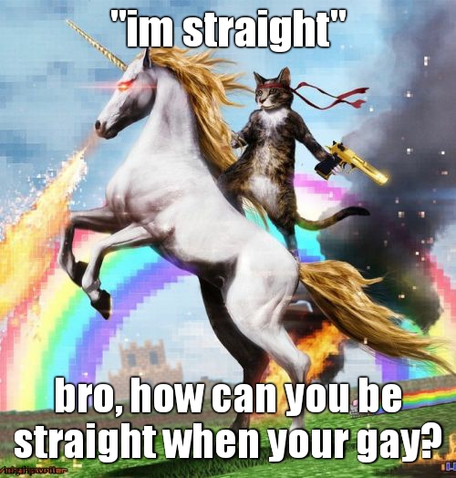 image unrelated. /br/ i have another iteration of this joke. doesnt hit a well though. | "im straight"; bro, how can you be straight when your gay? | image tagged in cookie jokingly dunks on internalised gays | made w/ Imgflip meme maker