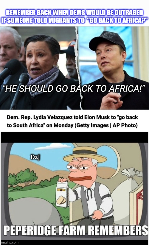 No Longer Your Father's Dem Party | REMEMBER BACK WHEN DEMS WOULD BE OUTRAGED IF SOMEONE TOLD MIGRANTS TO  "GO BACK TO AFRICA?"; "HE SHOULD GO BACK TO AFRICA!"; DzJ | image tagged in libtards,morons,hypocrites,losers | made w/ Imgflip meme maker