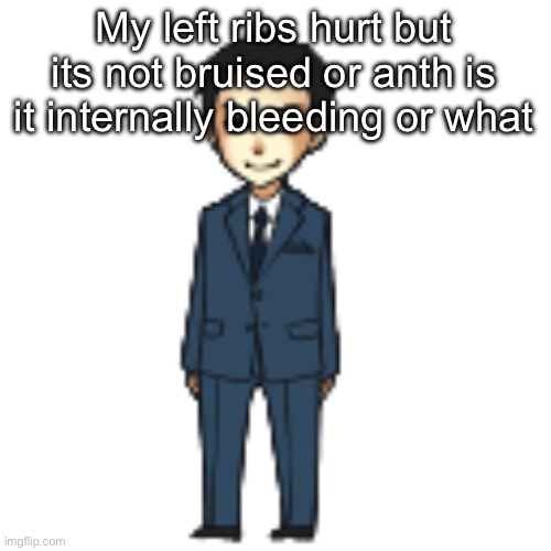 Moriarty but a shimeji | My left ribs hurt but its not bruised or anth is it internally bleeding or what | image tagged in moriarty but a shimeji | made w/ Imgflip meme maker