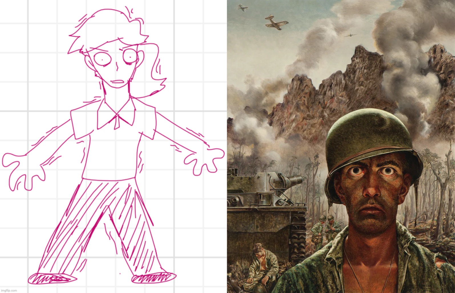 image tagged in terror steroids drugs schizophrenia,the two-thousand yard stare | made w/ Imgflip meme maker