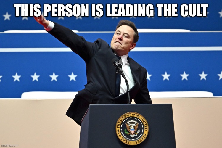 Musk hail hutler | THIS PERSON IS LEADING THE CULT | image tagged in musk hail hutler | made w/ Imgflip meme maker