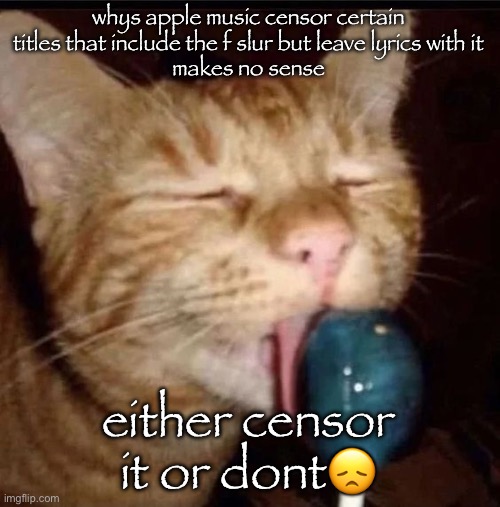 silly goober 2 | whys apple music censor certain titles that include the f slur but leave lyrics with it
makes no sense; either censor it or dont😞 | image tagged in silly goober 2 | made w/ Imgflip meme maker