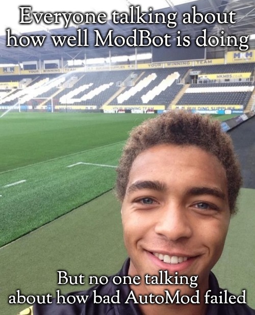 he's so pookie | Everyone talking about how well ModBot is doing; But no one talking about how bad AutoMod failed | image tagged in he's so pookie | made w/ Imgflip meme maker