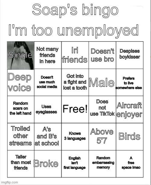 Soap's bingo | image tagged in soap's bingo,msmg | made w/ Imgflip meme maker