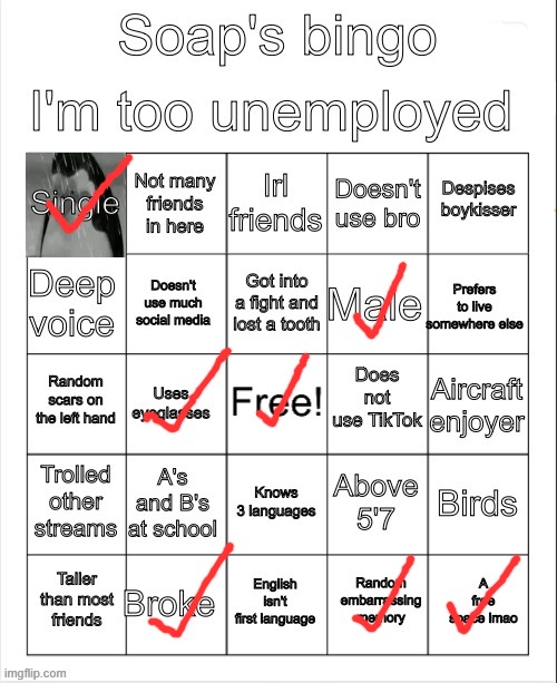 this guy an opp fr (/j) | image tagged in soap's bingo | made w/ Imgflip meme maker