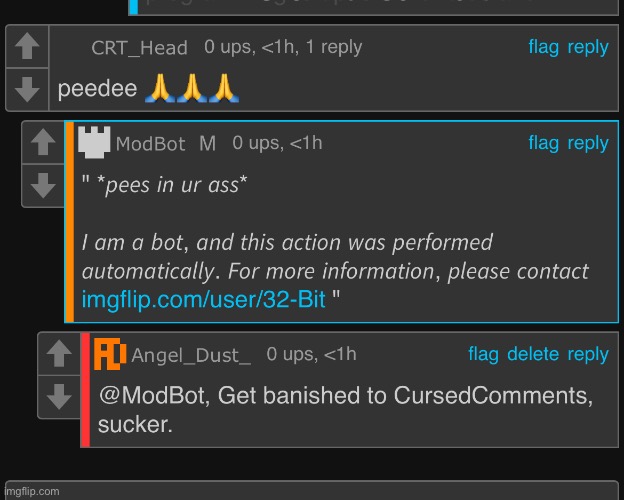 Caught ModBot. | image tagged in cursed,why | made w/ Imgflip meme maker