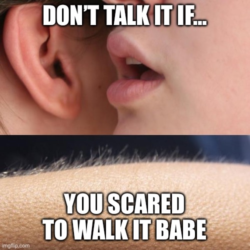 Whisper and Goosebumps | DON’T TALK IT IF…; YOU SCARED TO WALK IT BABE | image tagged in whisper and goosebumps | made w/ Imgflip meme maker
