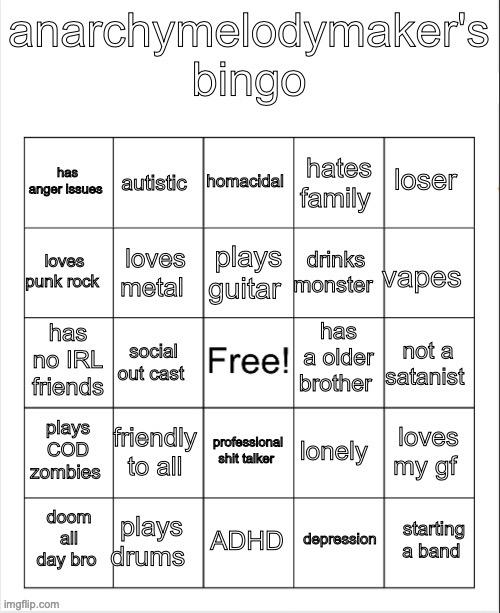 now u can do it | image tagged in anarchymelodymaker's bingo | made w/ Imgflip meme maker