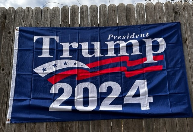 Trump 2024 flag on fence Blank Meme Template