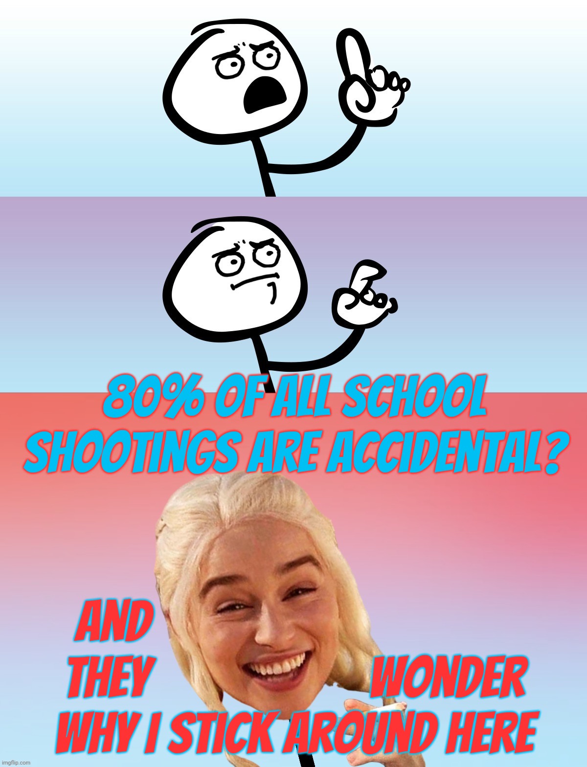 Yes, a Cult 45er round these parts claimed this | 80% of all school shootings are accidental? And                                 
they                    wonder
why I stick around here | image tagged in um wait on second thought,school shootings,accidentally shoot up the school,accidents will happen,magat idiocracy,get a hobby | made w/ Imgflip meme maker