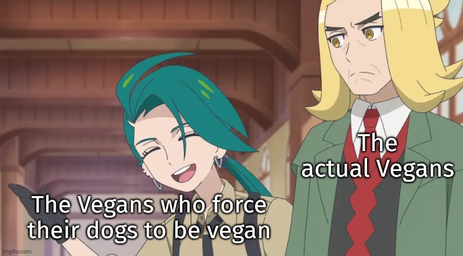 No Vegans should ever force their dogs to be vegan! | The actual Vegans; The Vegans who force their dogs to be vegan | image tagged in memes,vegans | made w/ Imgflip meme maker