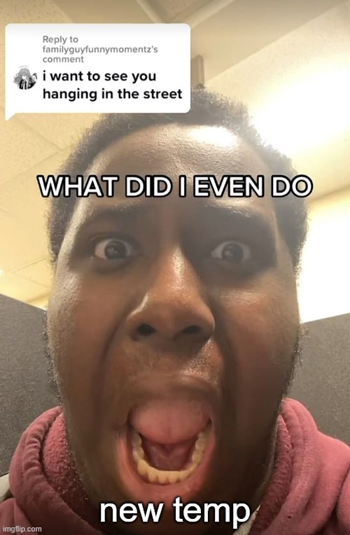 WHAT DID I EVEN DO??? | new temp | image tagged in what did i even do | made w/ Imgflip meme maker