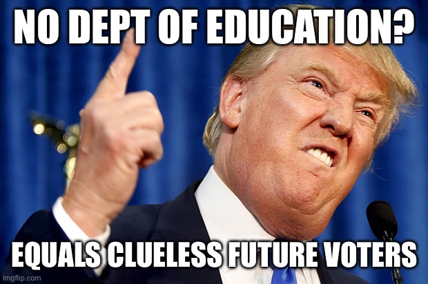 Donald Trump | NO DEPT OF EDUCATION? EQUALS CLUELESS FUTURE VOTERS | image tagged in donald trump | made w/ Imgflip meme maker